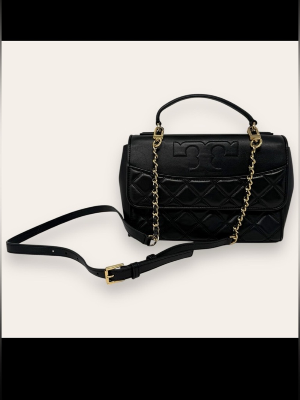 Tory Burch Savannah Top Handle Soft Convertible Shoulder Bag Black Leather Quilt